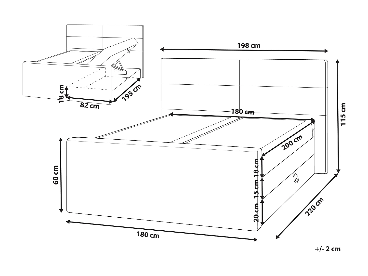 Boxspring met opbergruimte Stof ARISTOCRAT 180 x 200 cm Lichtgrijs