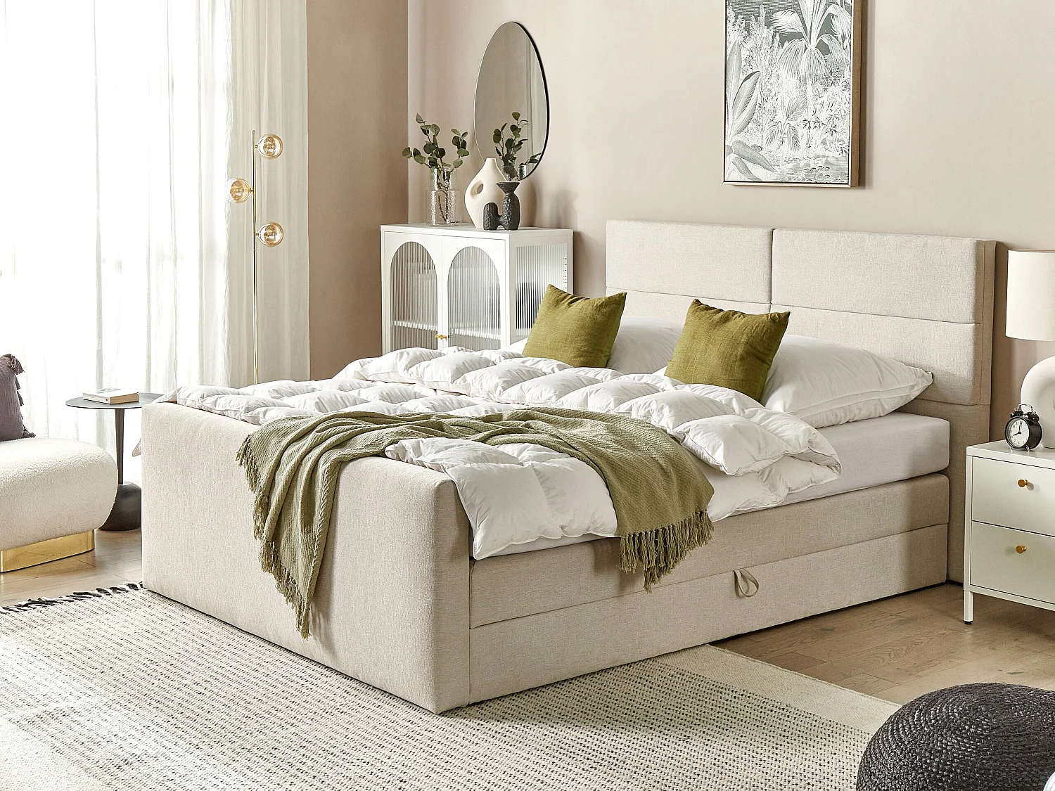 Lit boxspring avec rangement Tissu ARISTOCRAT 160 x 200 cm Beige clair