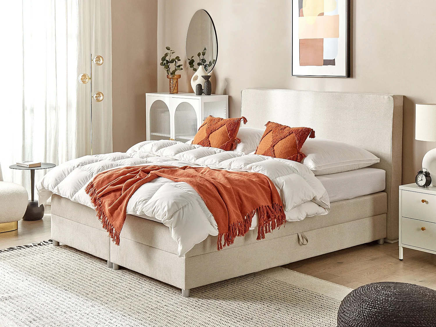 Divano letto con contenitore Tessuto MINISTER 160 x 200 cm Beige chiaro