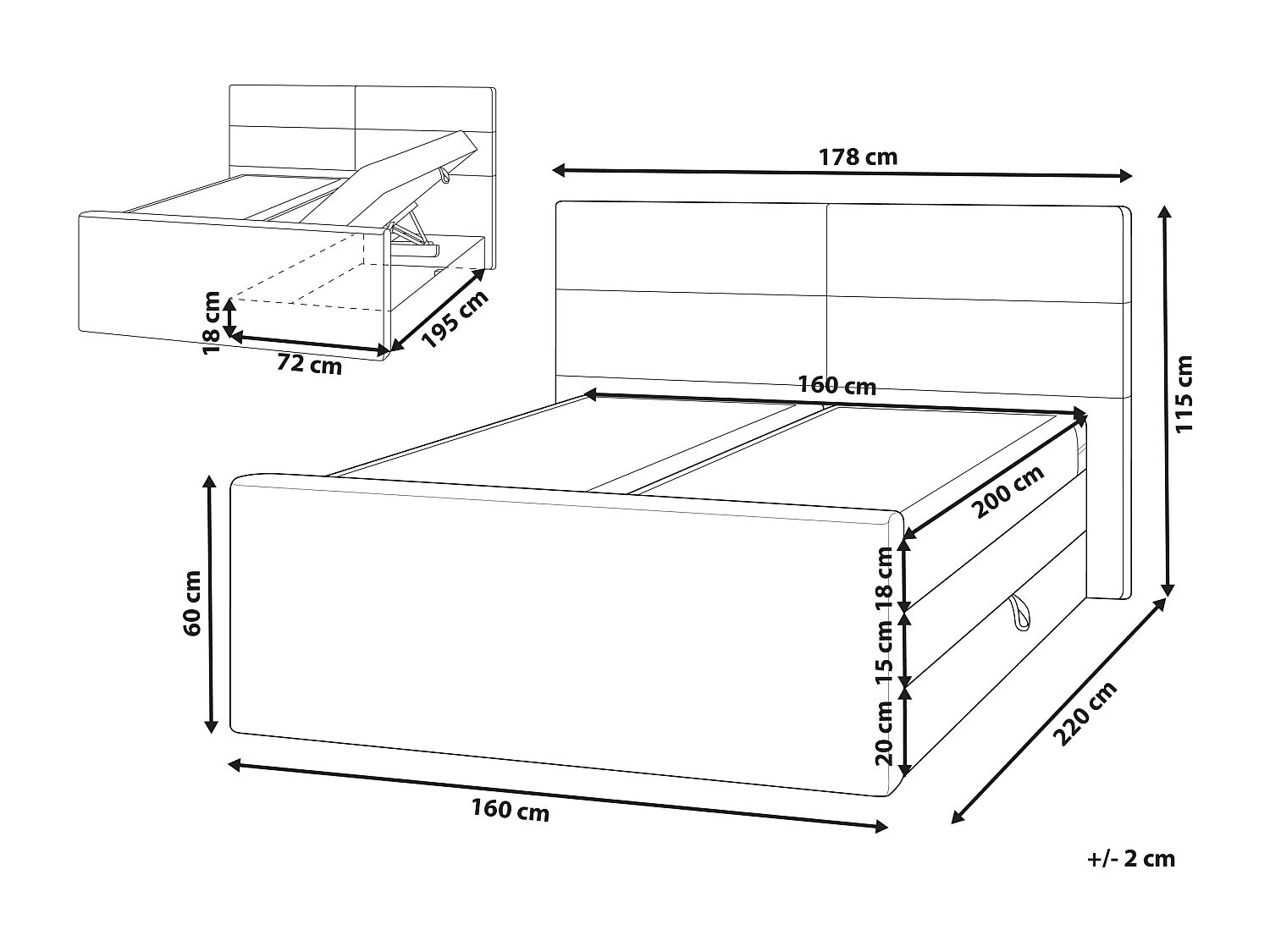 Divano letto con contenitore Tessuto ARISTOCRAT 160 x 200 cm Grigio chiaro