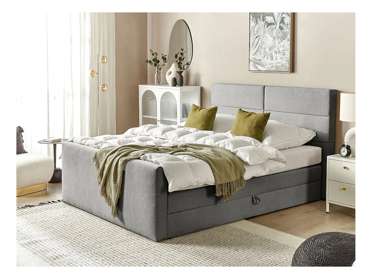 Lit boxspring avec rangement Tissu ARISTOCRAT 160 x 200 cm Gris clair
