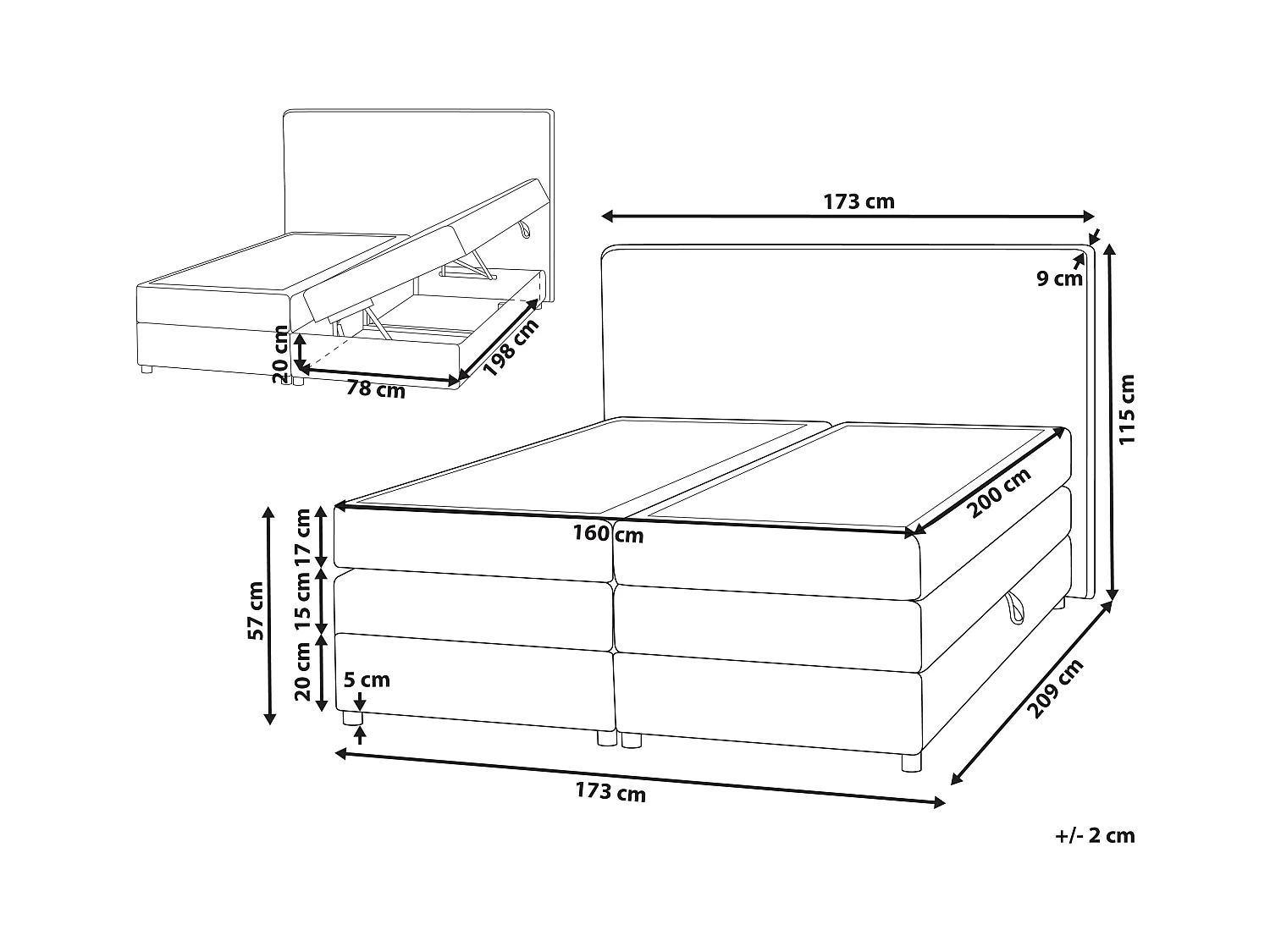 Lit boxspring avec rangement Tissu MINISTER 160 x 200 cm Beige clair