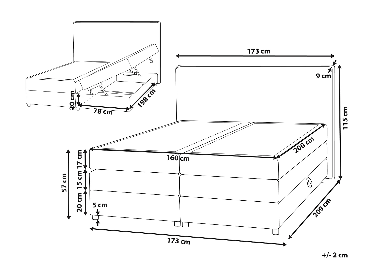 Lit boxspring avec rangement Tissu MINISTER 160 x 200 cm Beige clair