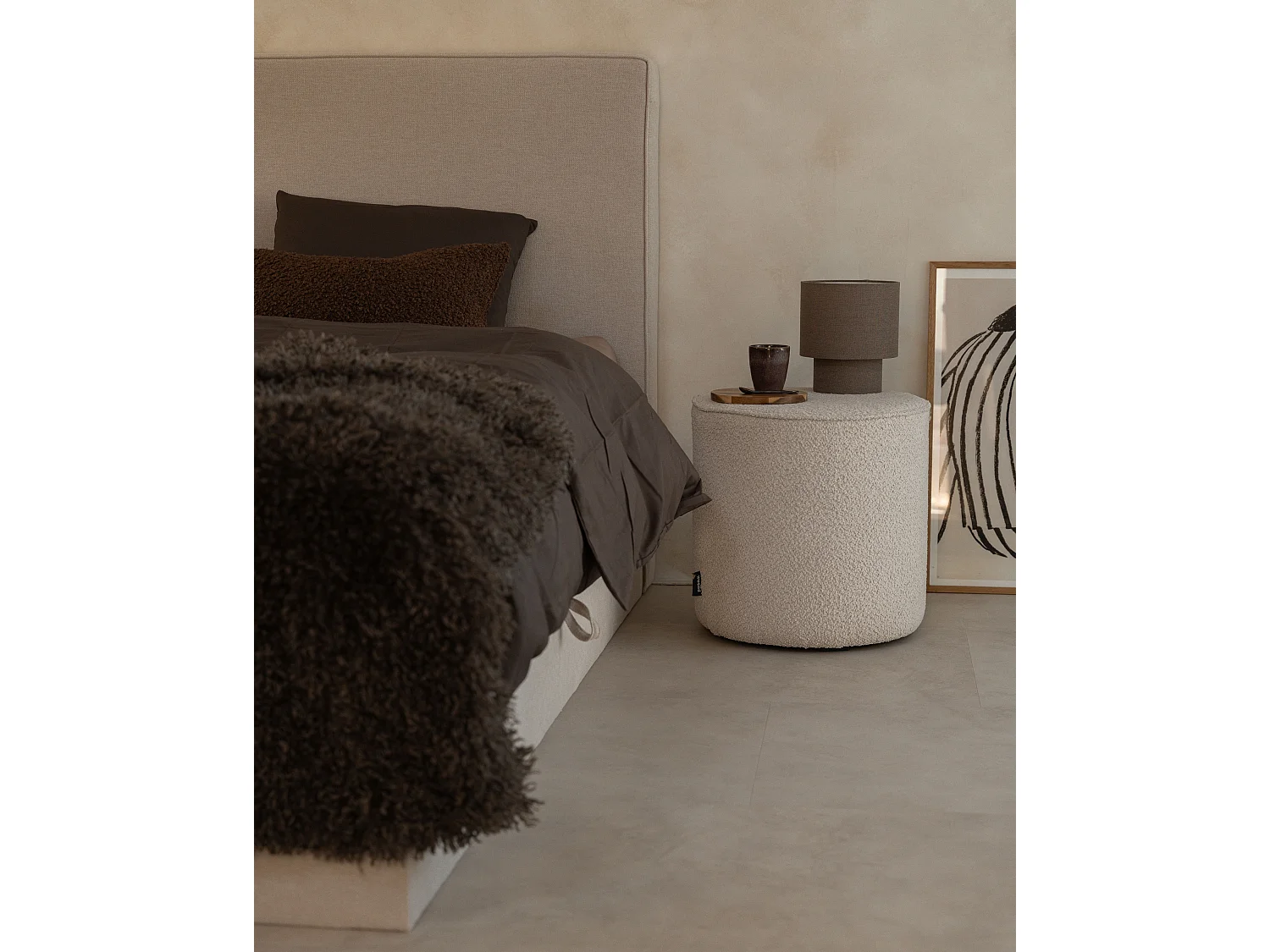 Lit boxspring avec rangement Tissu MINISTER 160 x 200 cm Beige clair