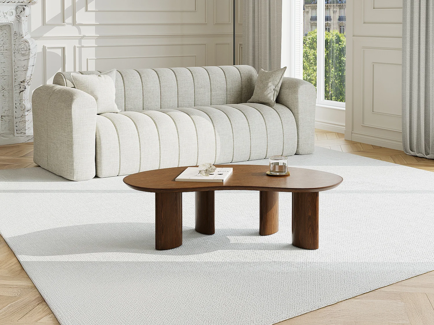 Couchtisch mit Walnussfurnier - Dunkles Naturholz - CALYNOR