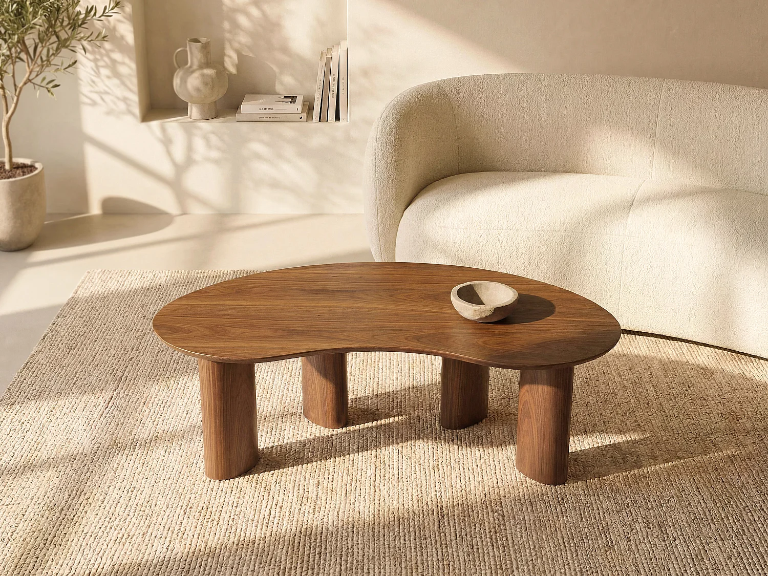 Walnut veneer coffee table - Dark natural - CALYNOR
