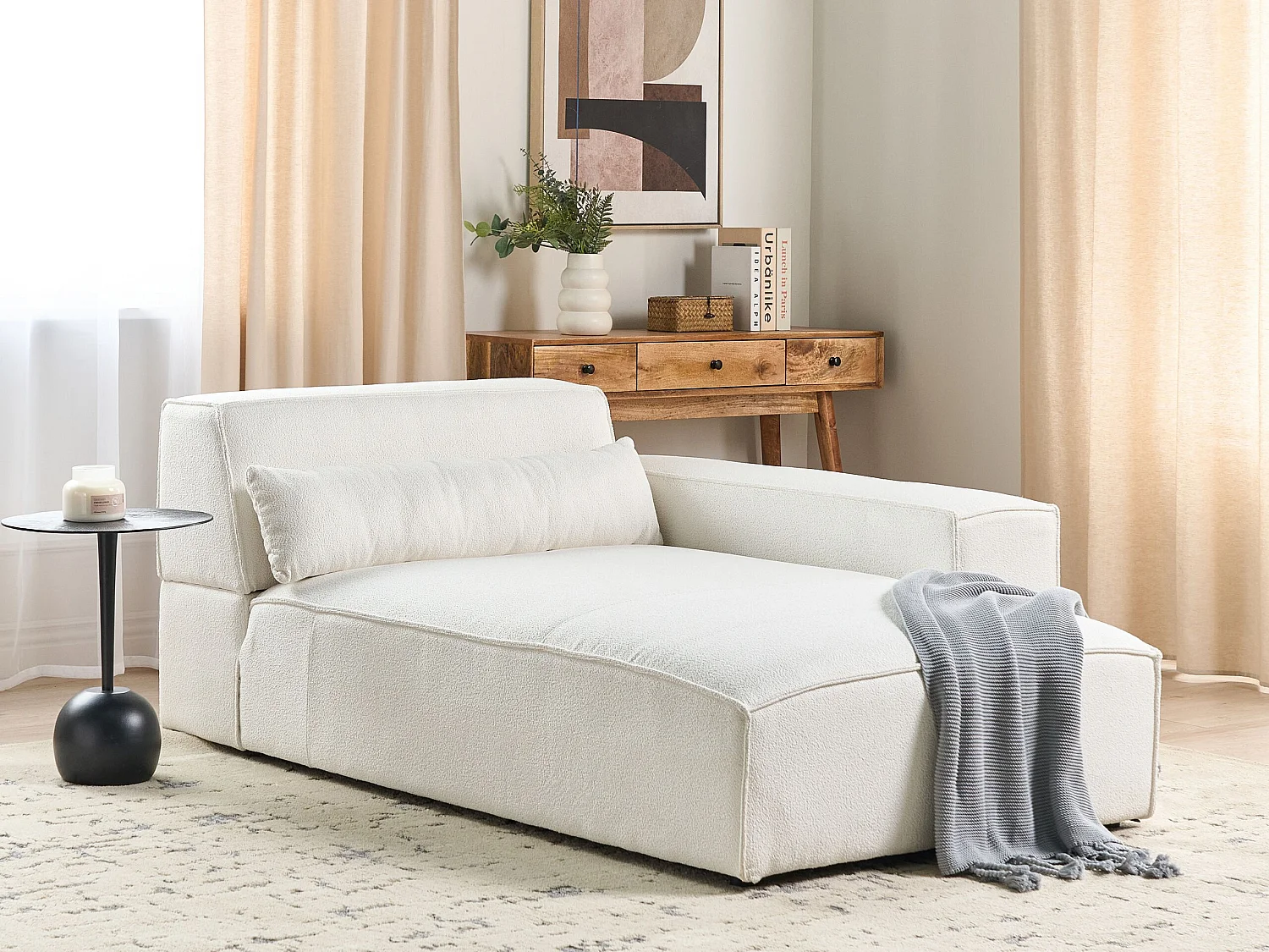 Chaise longue à esquerda HELLNAR Bouclé Branco creme