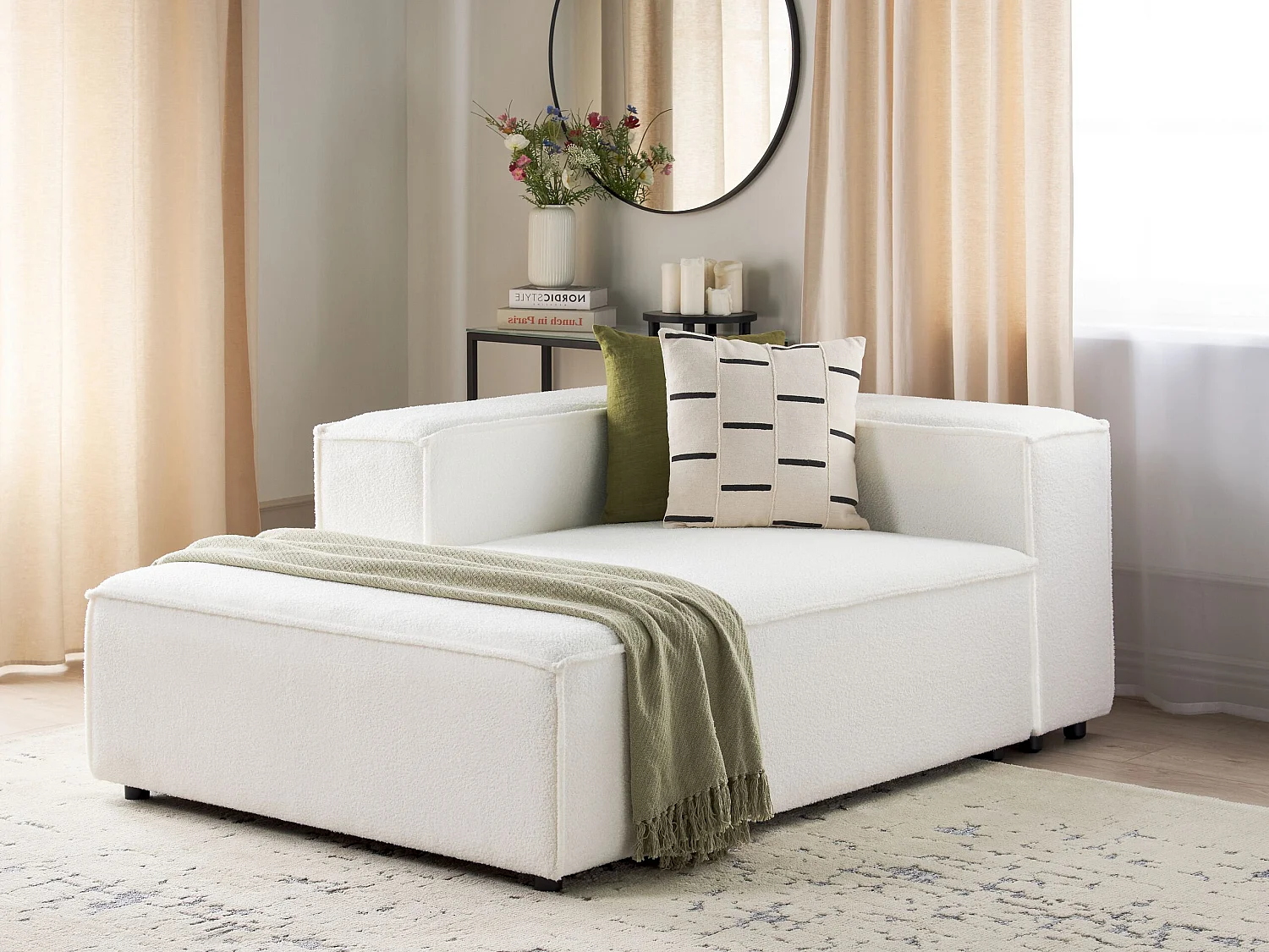 Chaise longue côté droit ARDAL Bouclé Blanc cassé