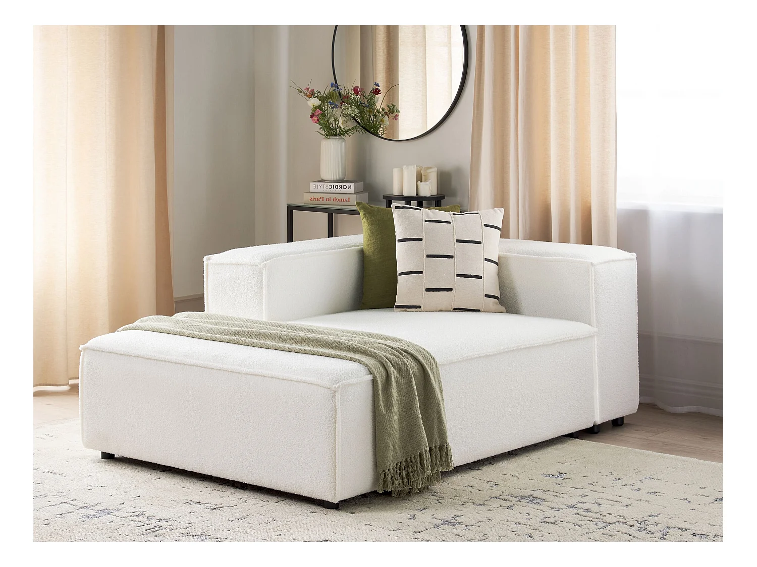 Chaise longue côté droit ARDAL Bouclé Blanc cassé