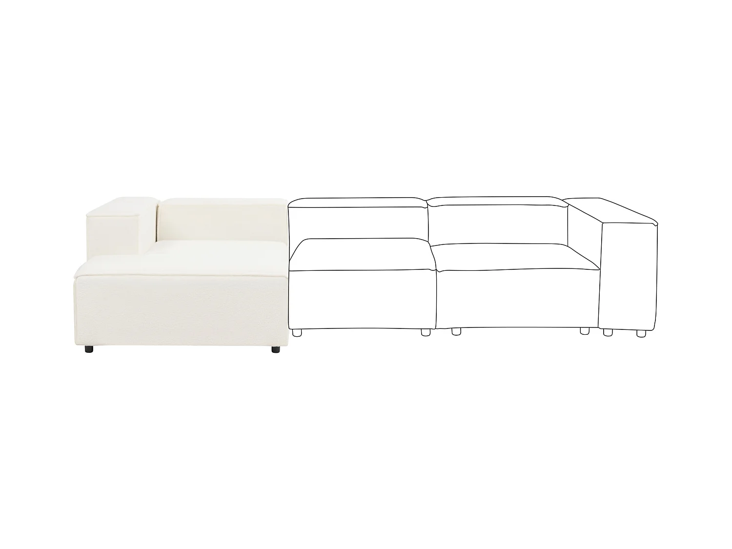 Chaise longue côté droit ARDAL Bouclé Blanc cassé