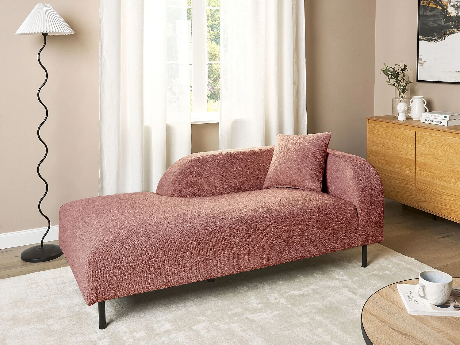 Linkszijdige chaise longue LE CRAU Bouclé Roze