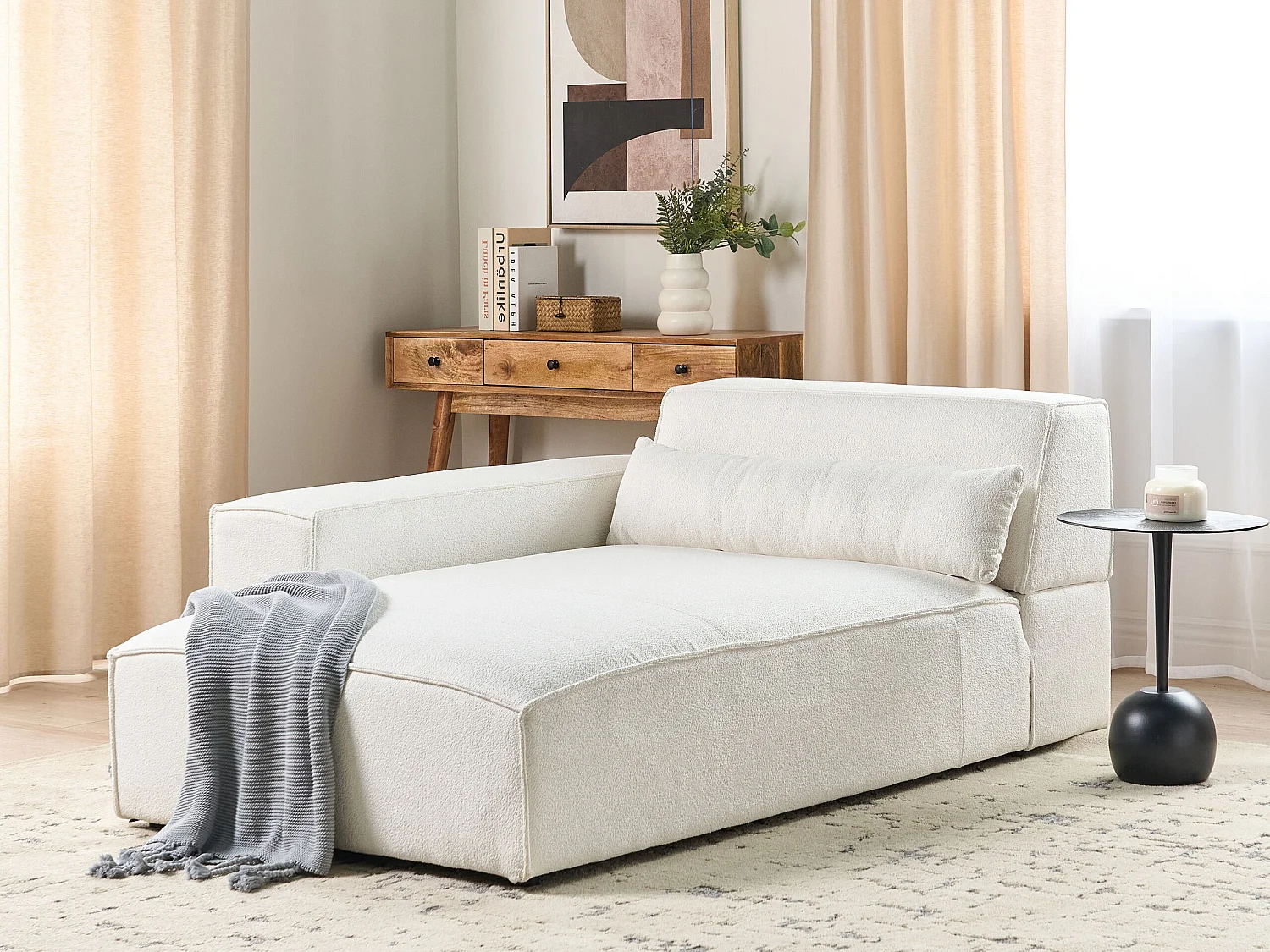Chaise longue à direita HELLNAR Bouclé Branco creme