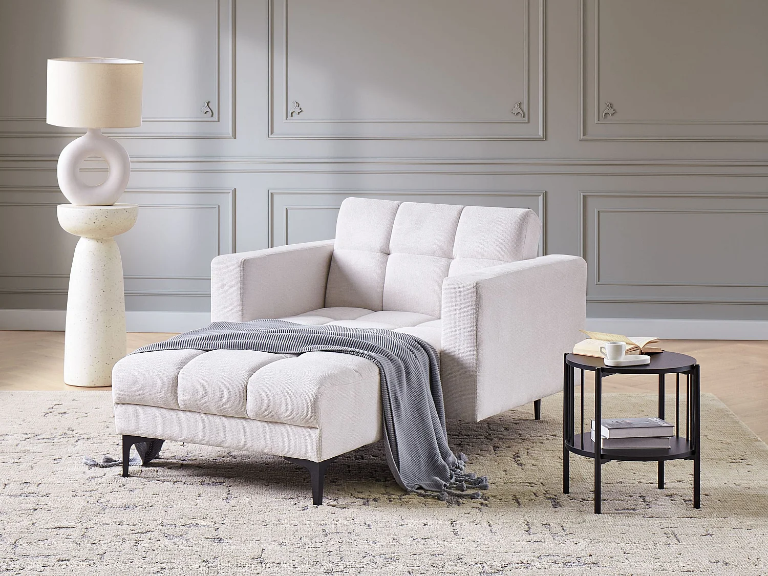 Chaise longue ALNES Tela Blanco crema