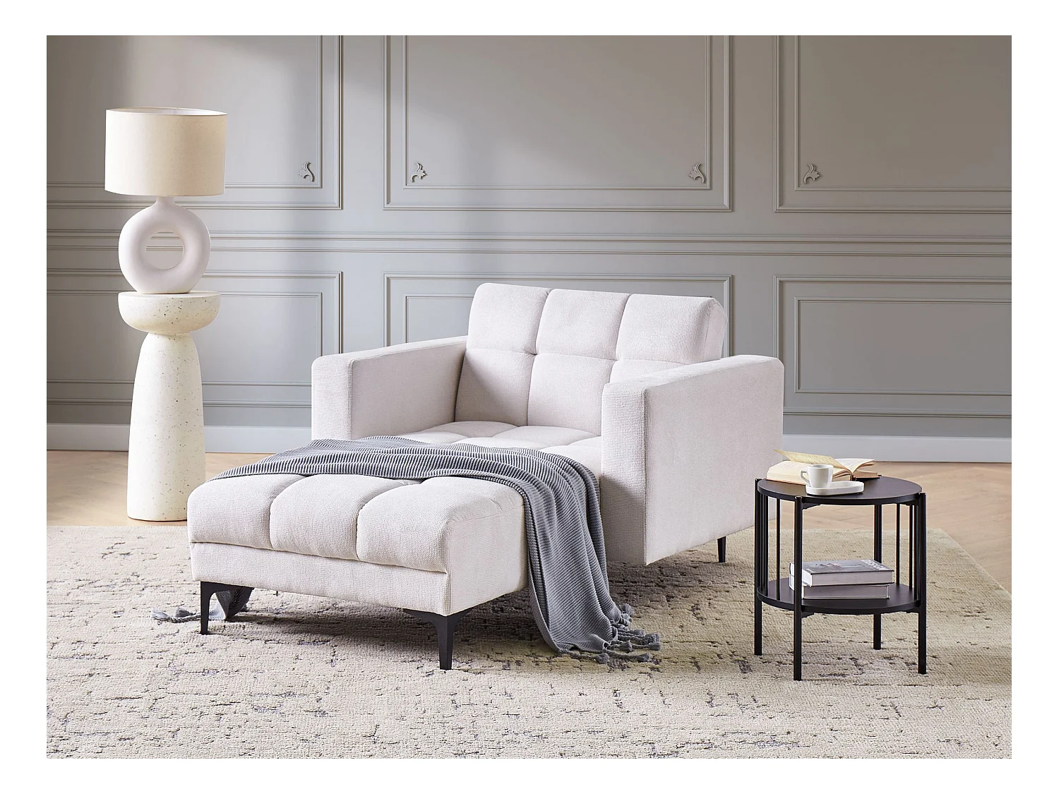 Chaise longue ALNES Tissu Blanc cassé