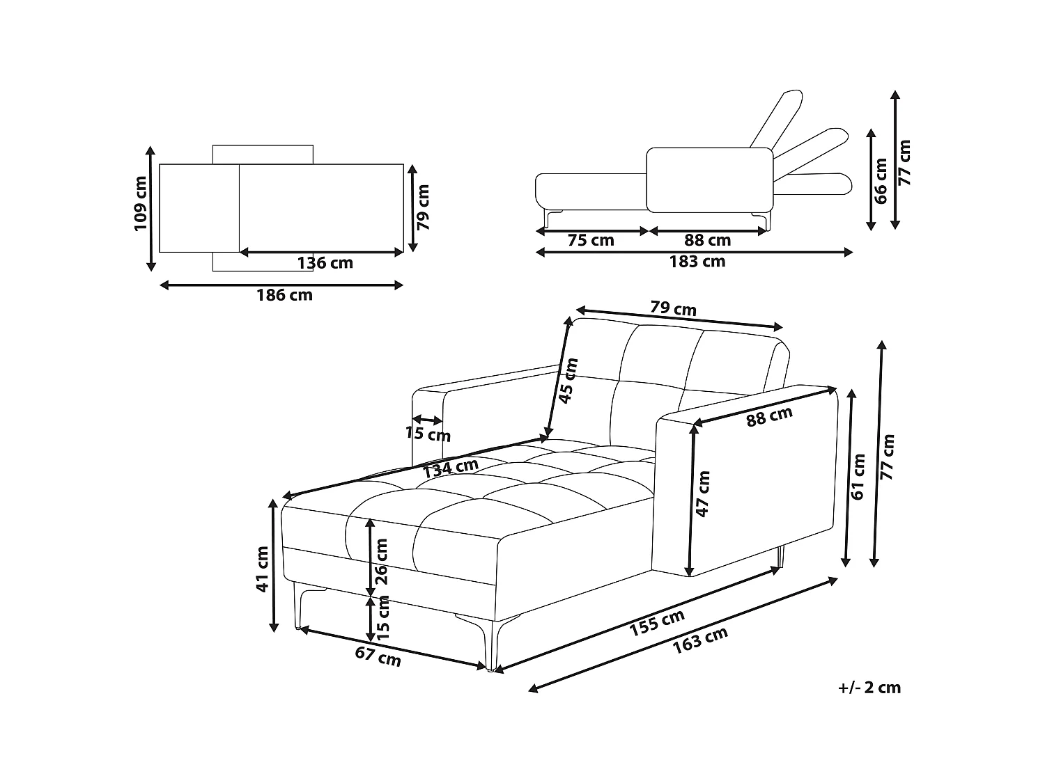 Chaise longue ALNES Tissu Blanc cassé