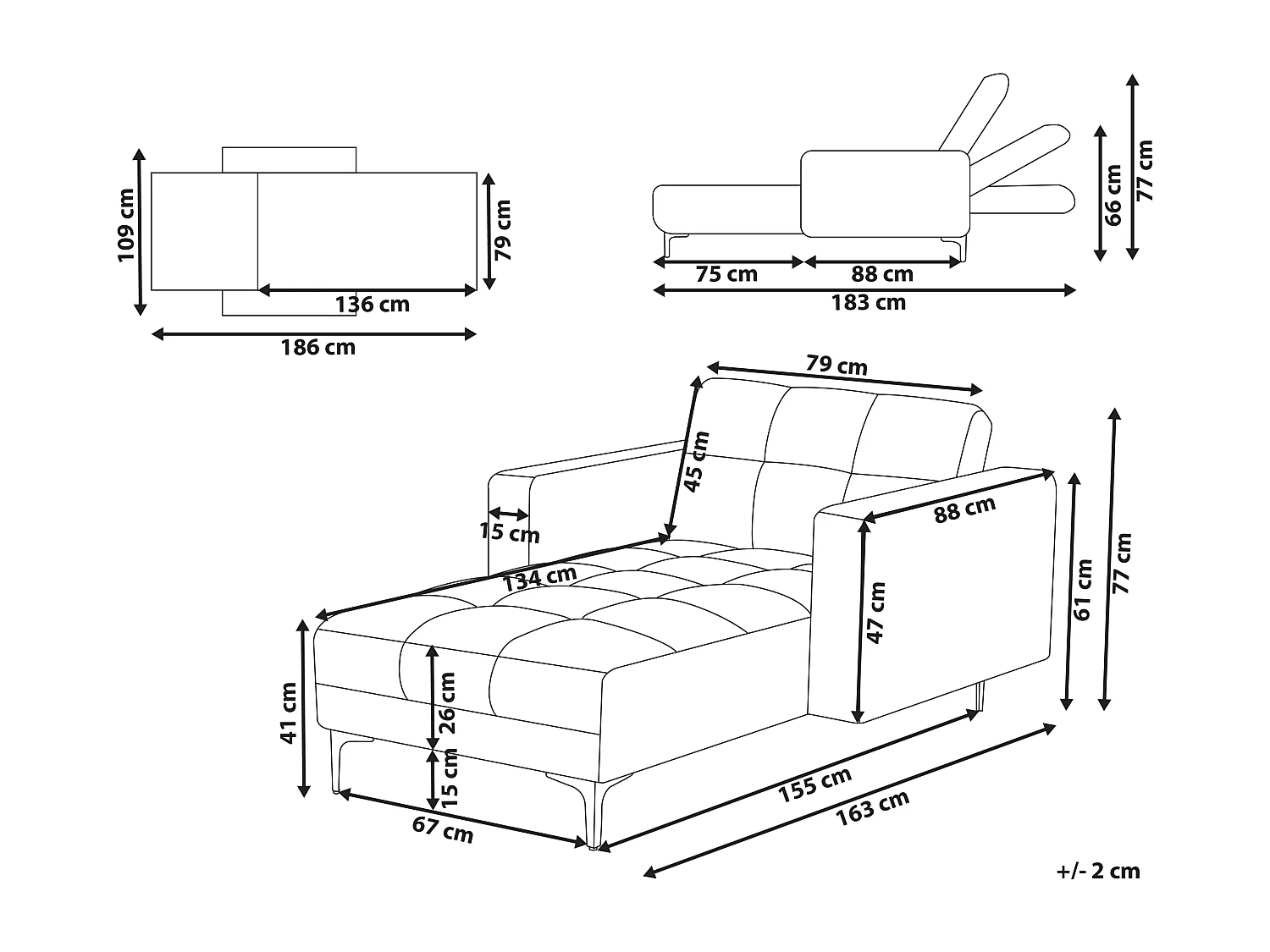 Chaise longue ALNES Tissu Blanc cassé