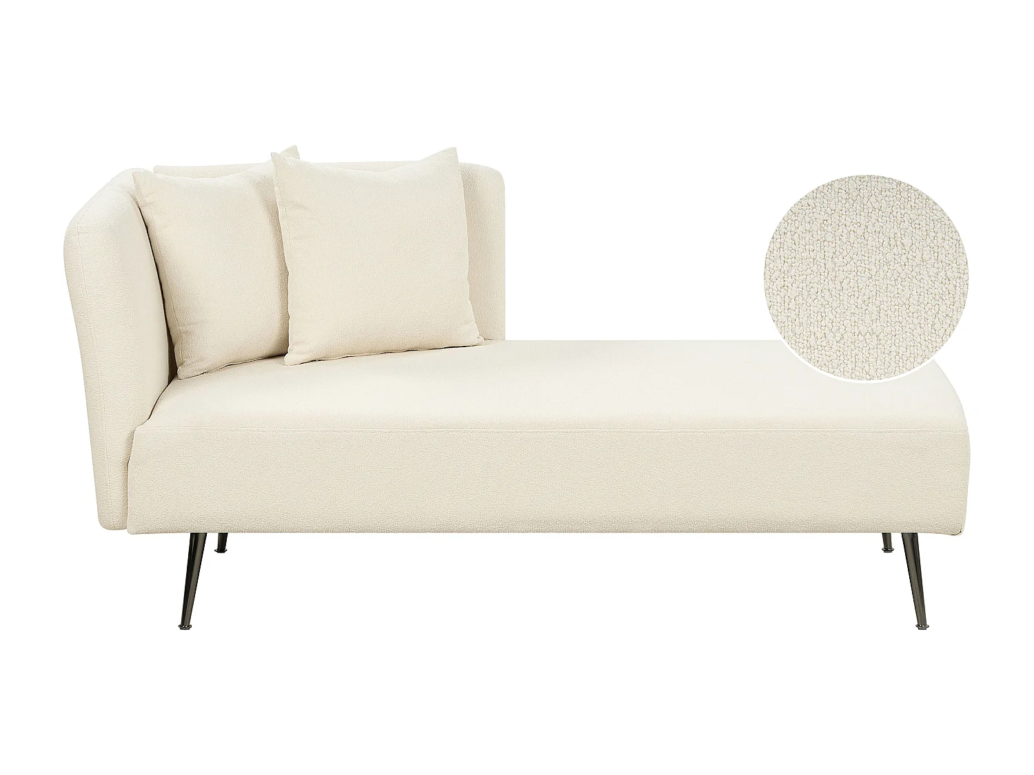 Chaiselongue Bouclé weiß linksseitig mit Kissen Lehne Metallgestell modern Riom