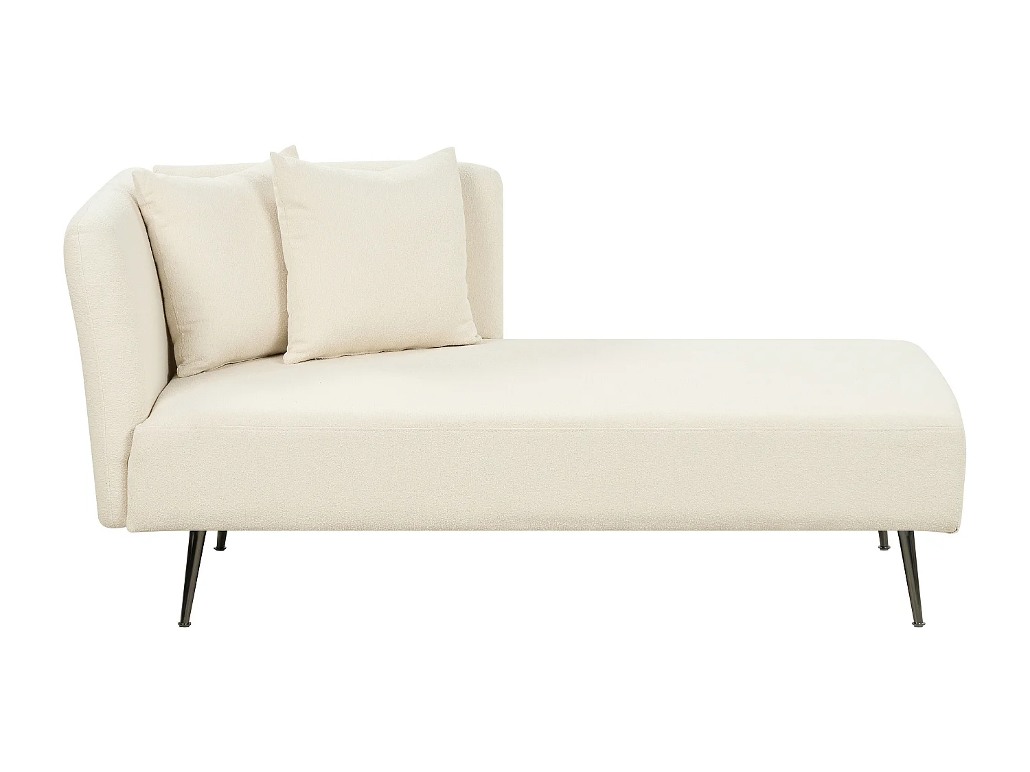 Chaiselongue Bouclé weiß linksseitig mit Kissen Lehne Metallgestell modern Riom