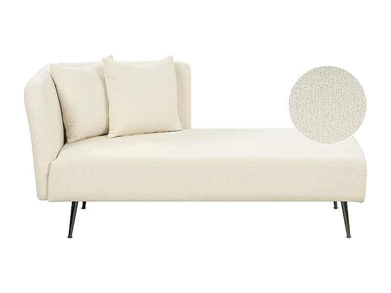 Chaiselongue Bouclé weiß linksseitig mit Kissen Lehne Metallgestell modern Riom