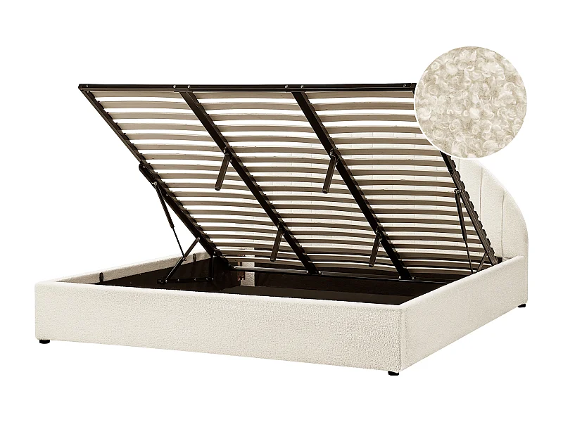 Cama con almacenaje Bouclé CHADENET 180 x 200 cm Blanco crema
