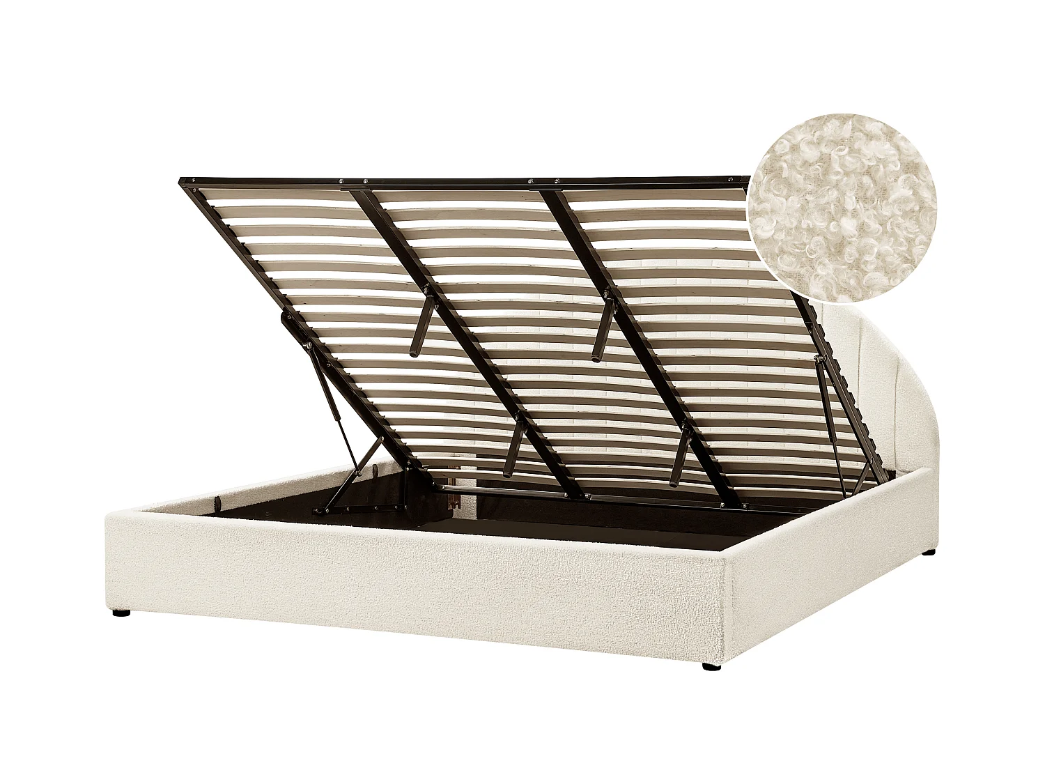 Bett Bouclé cremeweiß mit Bettkasten Lattenrost 180x200 cm hochklappbar Chadenet