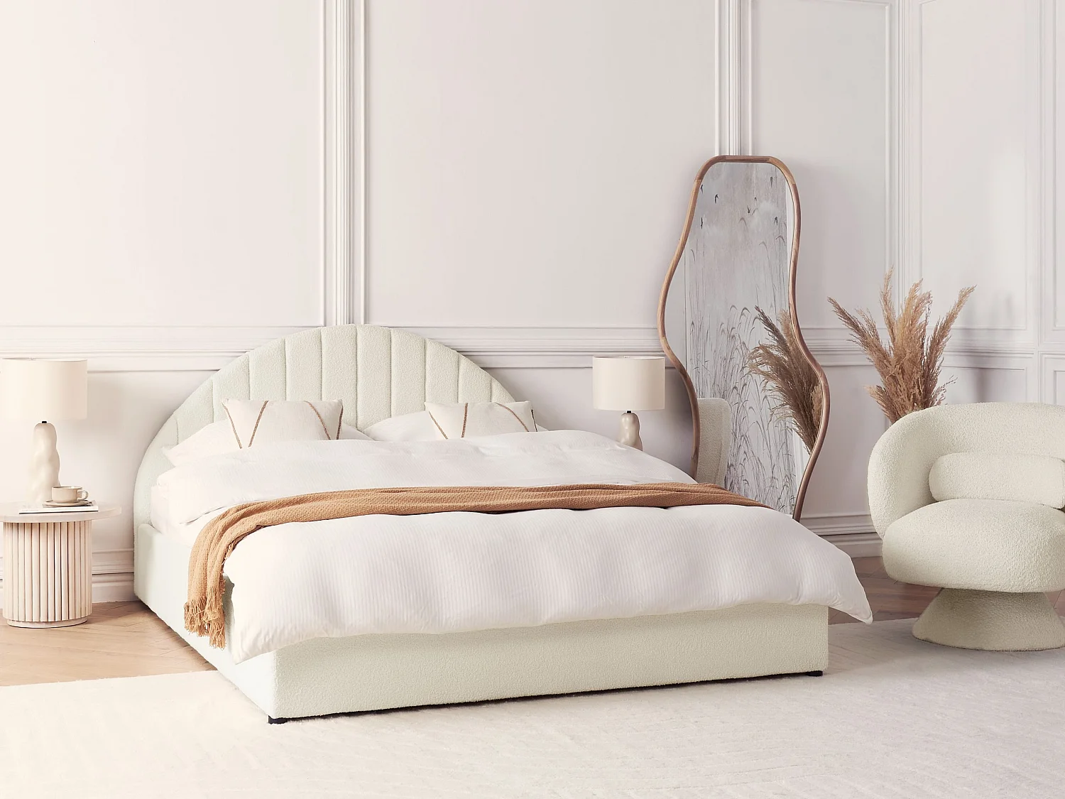 Lit ottoman Bouclé CHADENET 160 x 200 cm Blanc cassé