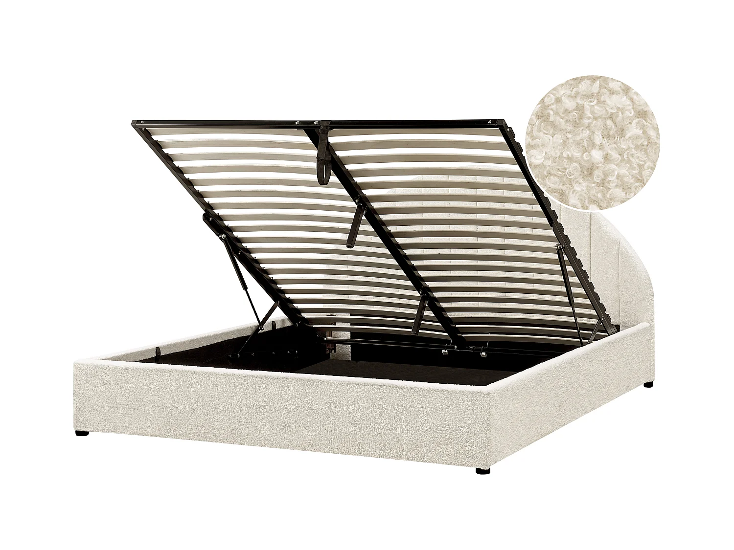 Bett mit Stauraum Bouclé CHADENET 160 x 200 cm Cremeweiss