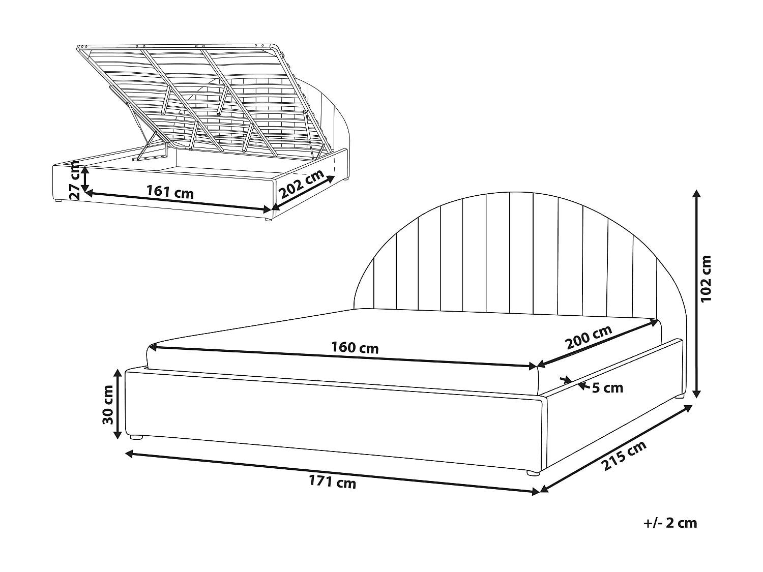 Lit ottoman Bouclé CHADENET 160 x 200 cm Blanc cassé