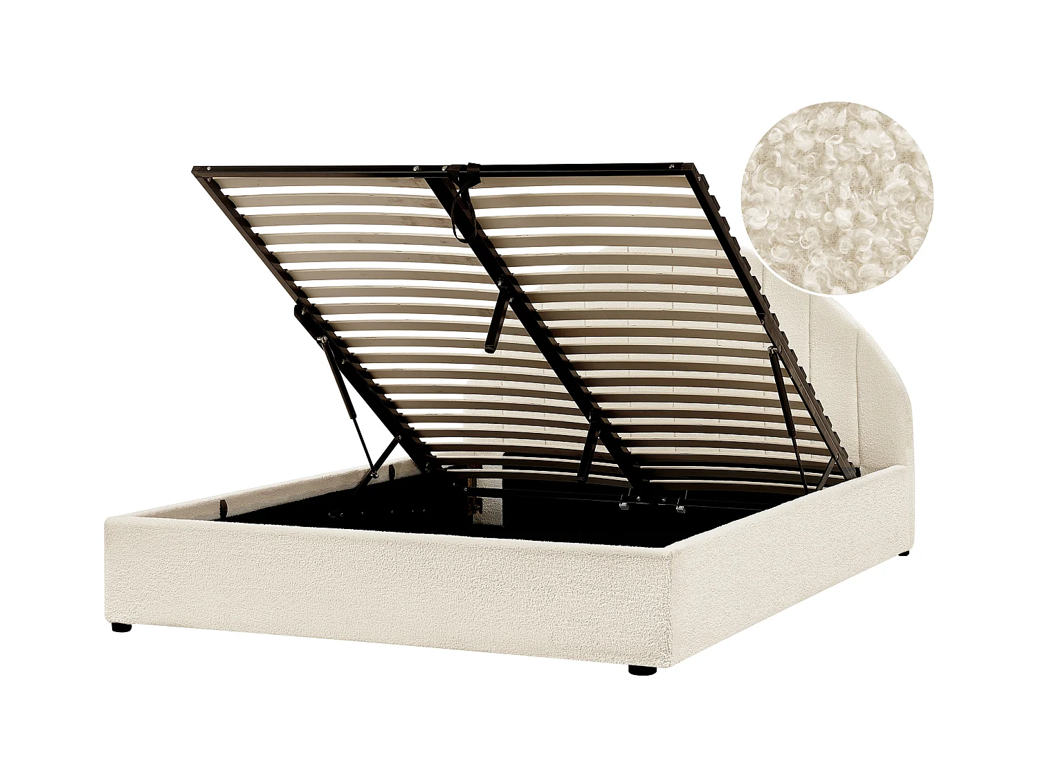 Bett mit Stauraum Bouclé CHADENET 140 x 200 cm Cremeweiss