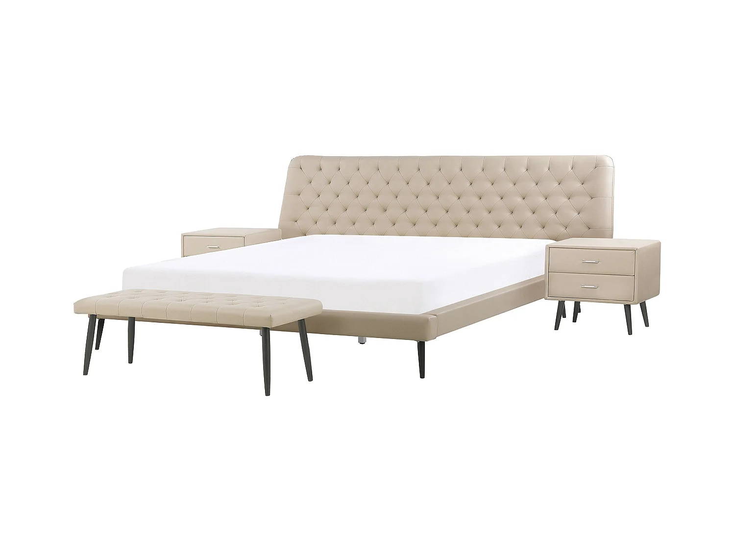 Ensemble de chambre Cuir PU ESSONNE 160 x 200 cm Beige