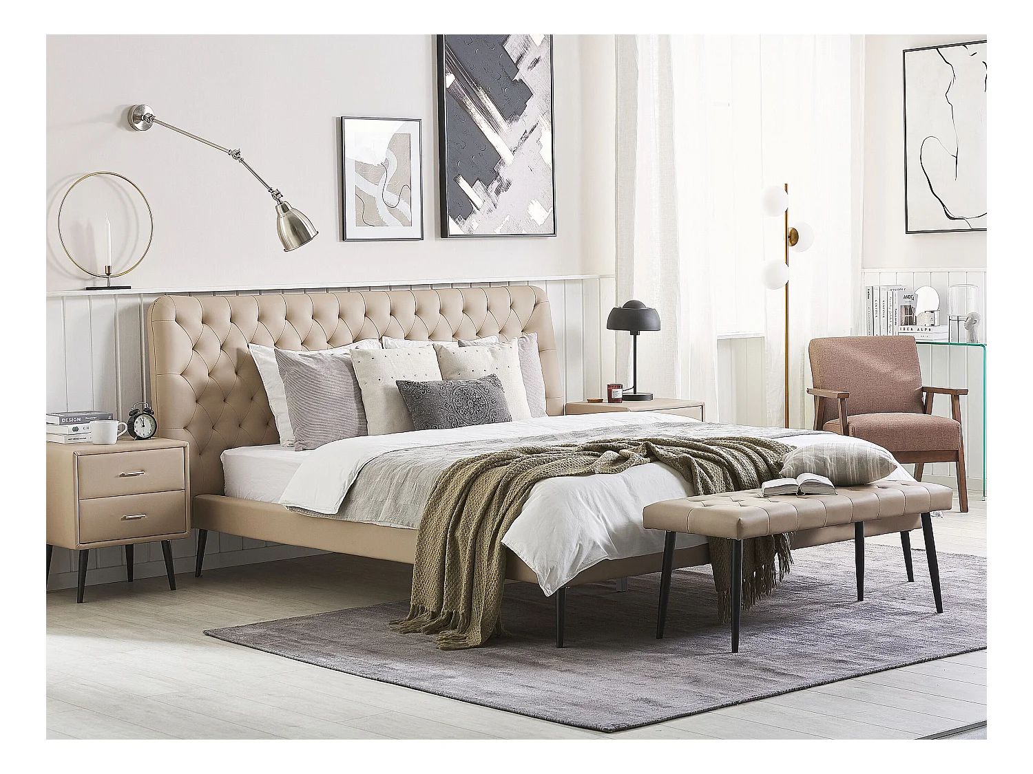 Slaapkamerset Kunstleer ESSONNE 160 x 200 cm Beige