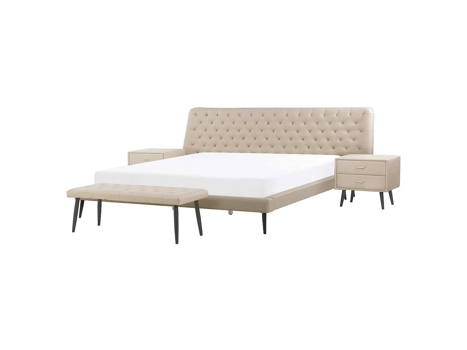 Schlafzimmer Set Kunstleder ESSONNE 160 x 200 cm Beige