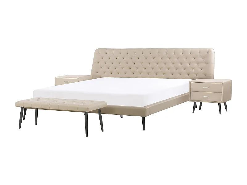 Set da camera da letto Pelle sintetica ESSONNE 160 x 200 cm Beige