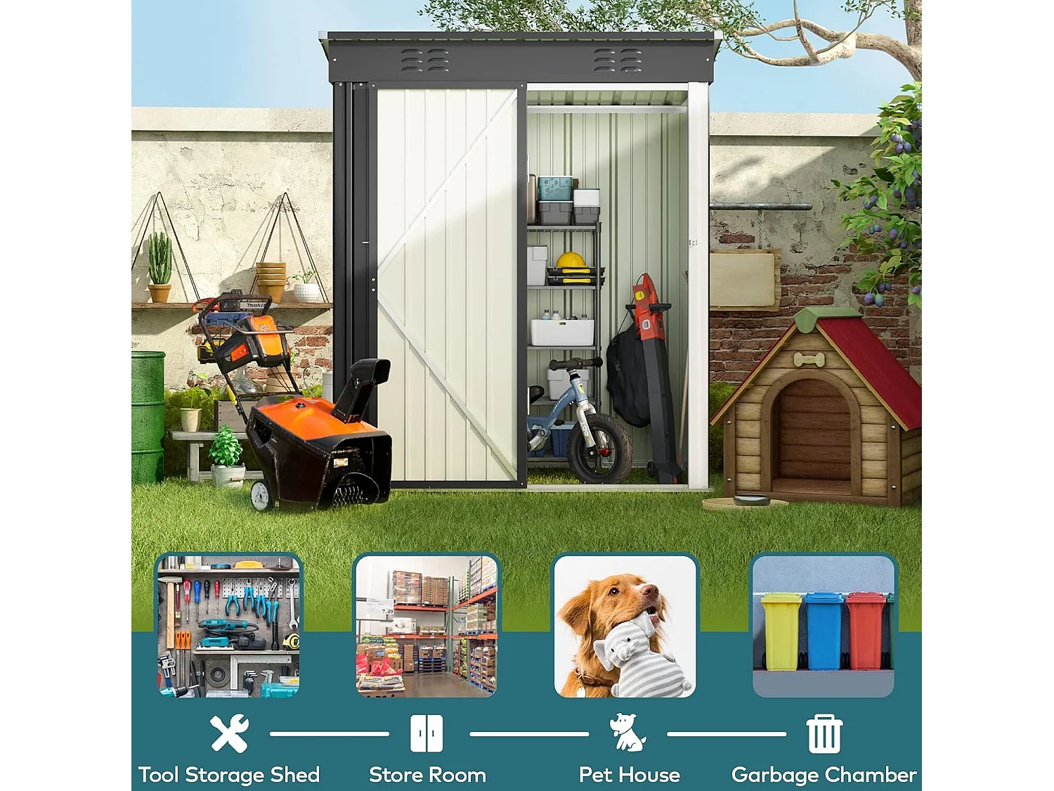 Bealife Abri de Jardin en Métal 162 x 95 x 182 cm Cabanon Gris sur Terrain