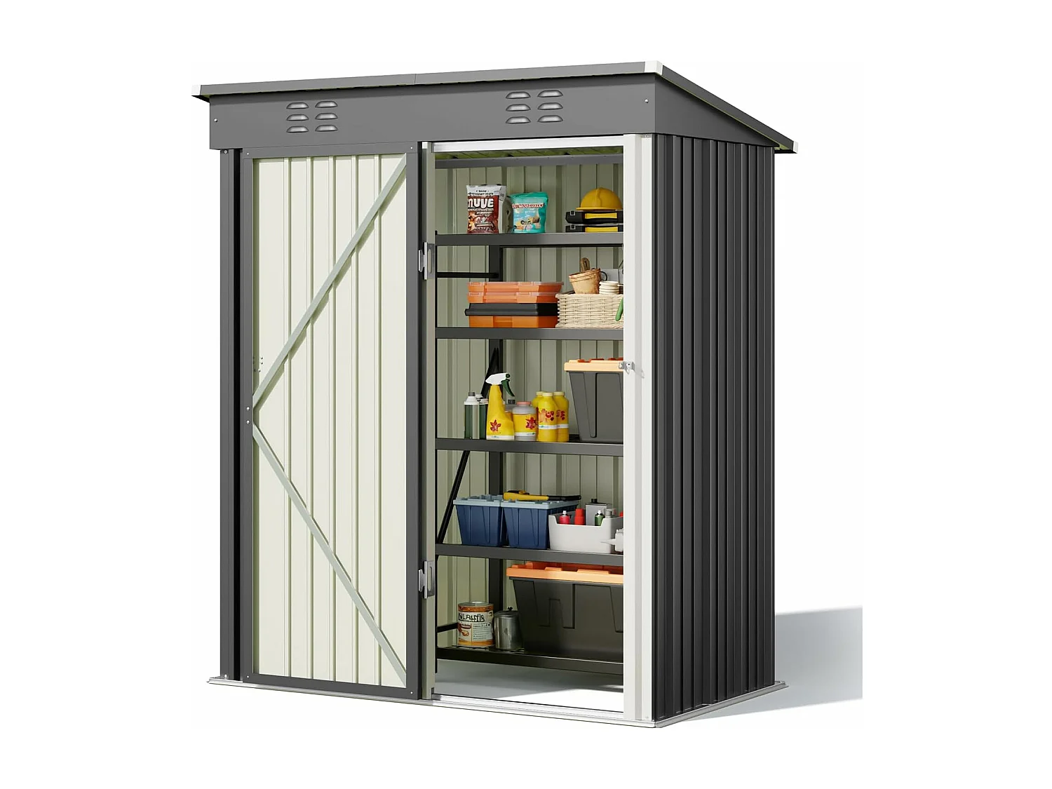 Bealife Abri de Jardin en Métal 162 x 95 x 182 cm Cabanon Gris sur Terrain