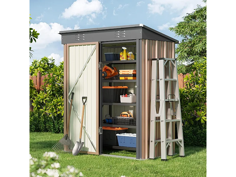 Metalen tuinhuisjes 162 x 95 x 182 cm Bruine schuur op de grond