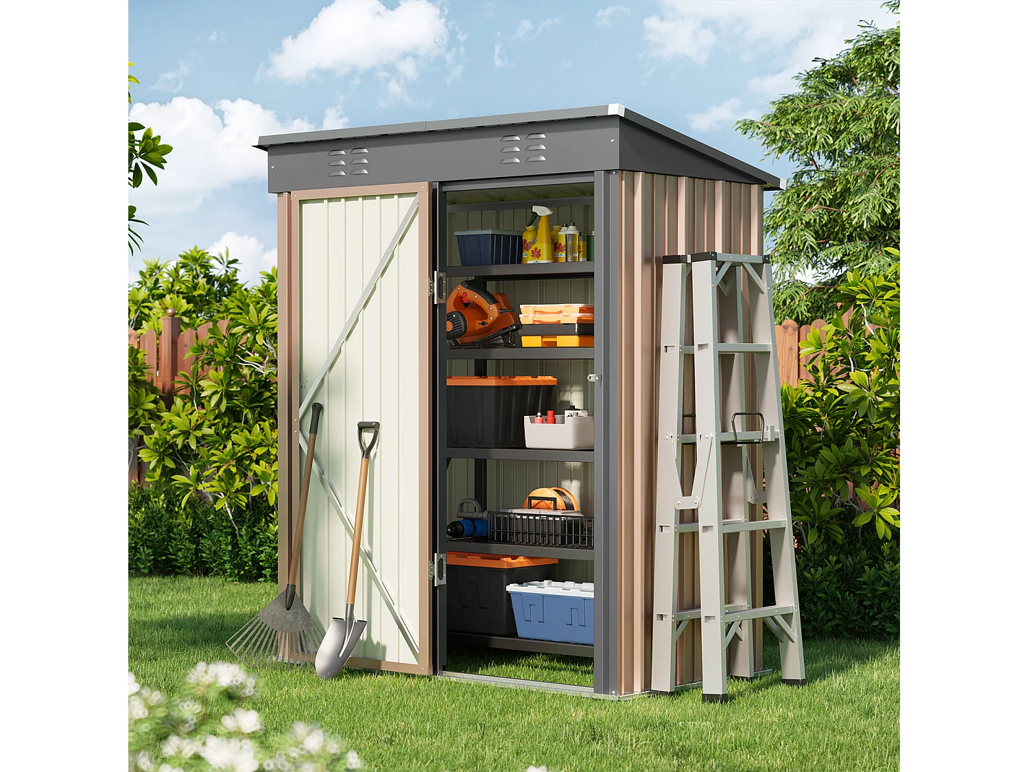 Bealife Abri de Jardin en Métal 162 x 95 x 182 cm Cabanon Marron sur Terrain