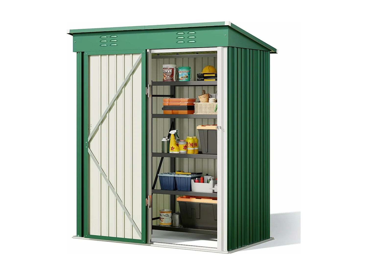 Bealife Abri de Jardin en Métal 162 x 95 x 182 cm Cabanon Vert sur Terrain