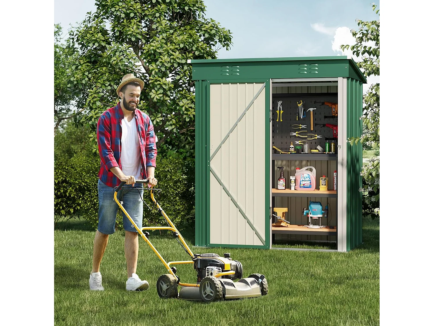 Bealife Abri de Jardin en Métal 162 x 95 x 182 cm Cabanon Vert sur Terrain