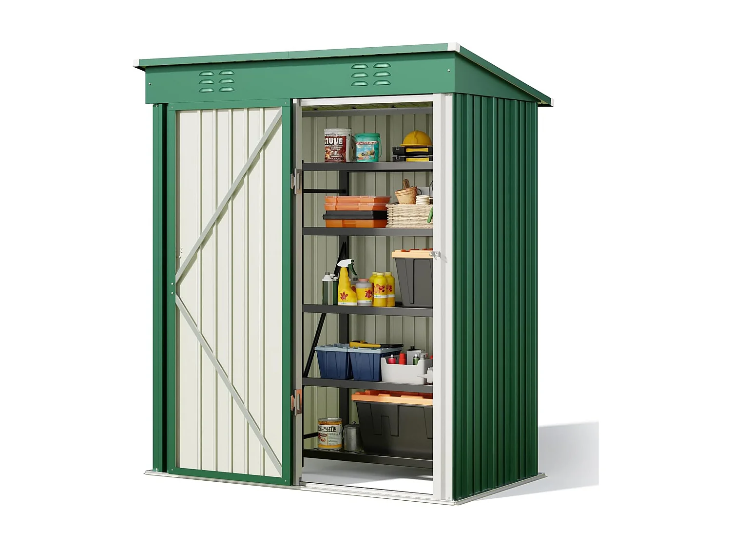 Bealife metalen tuinhuis 162 x 95 x 182 cm groene schuur op het terrein