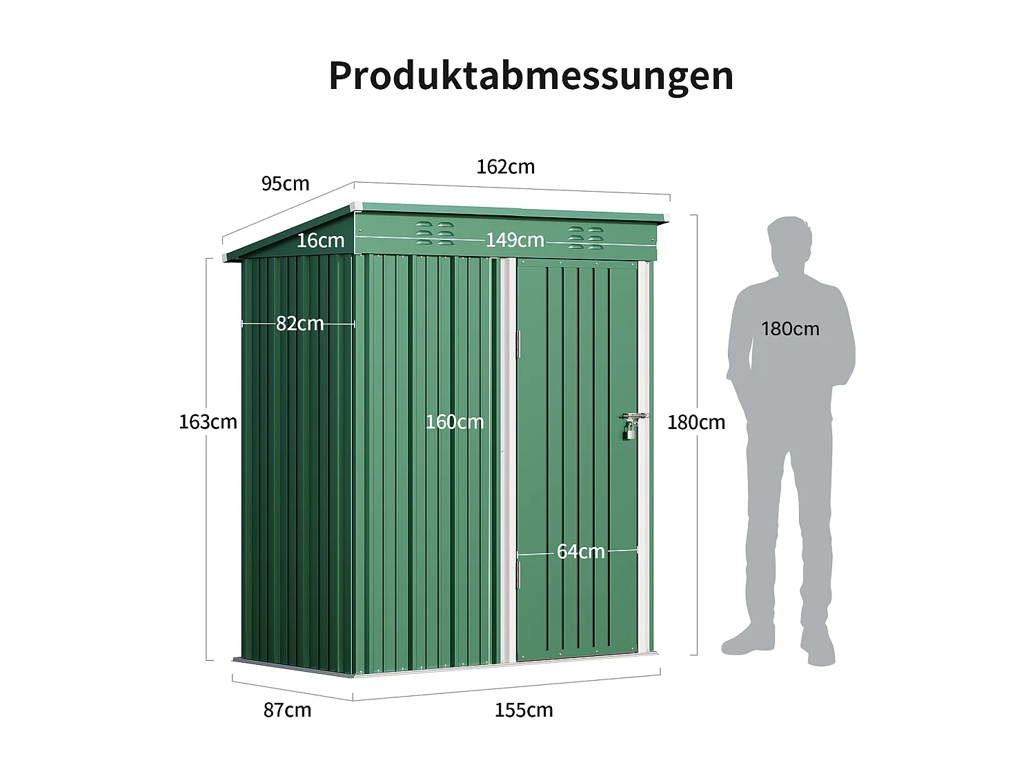 Bealife metalen tuinhuis 162 x 95 x 182 cm groene schuur op het terrein