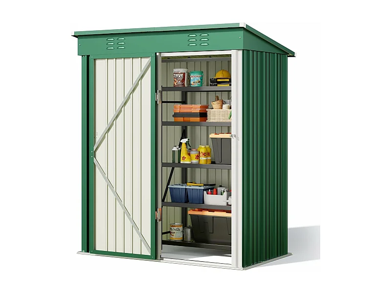 Bealife Abri de Jardin en Métal 162 x 95 x 182 cm Cabanon Vert sur Terrain