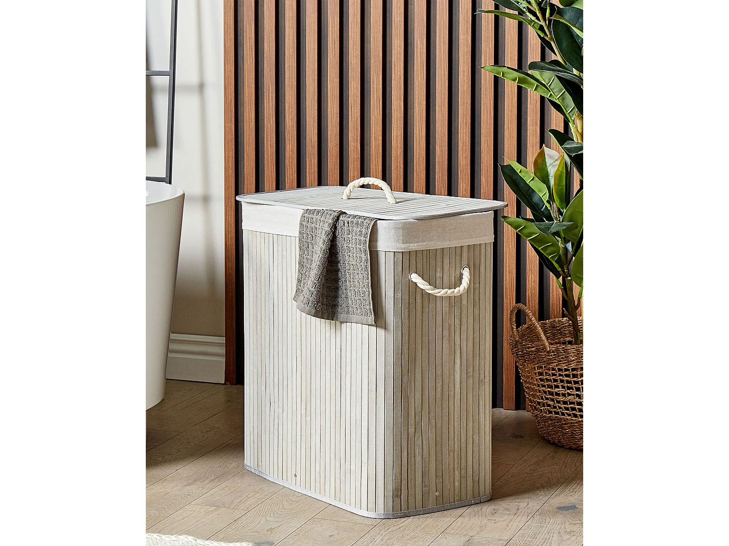 Laundry Basket KANDY Bamboo Light Grey 100 L