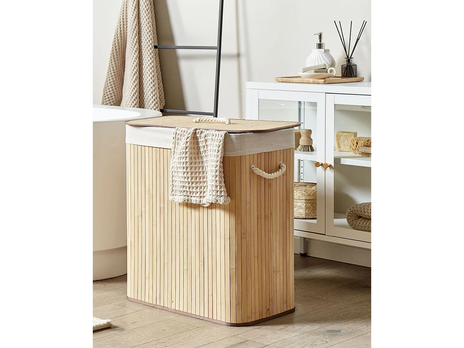 Cesto em madeira de bambu clara 60 cm KANDY