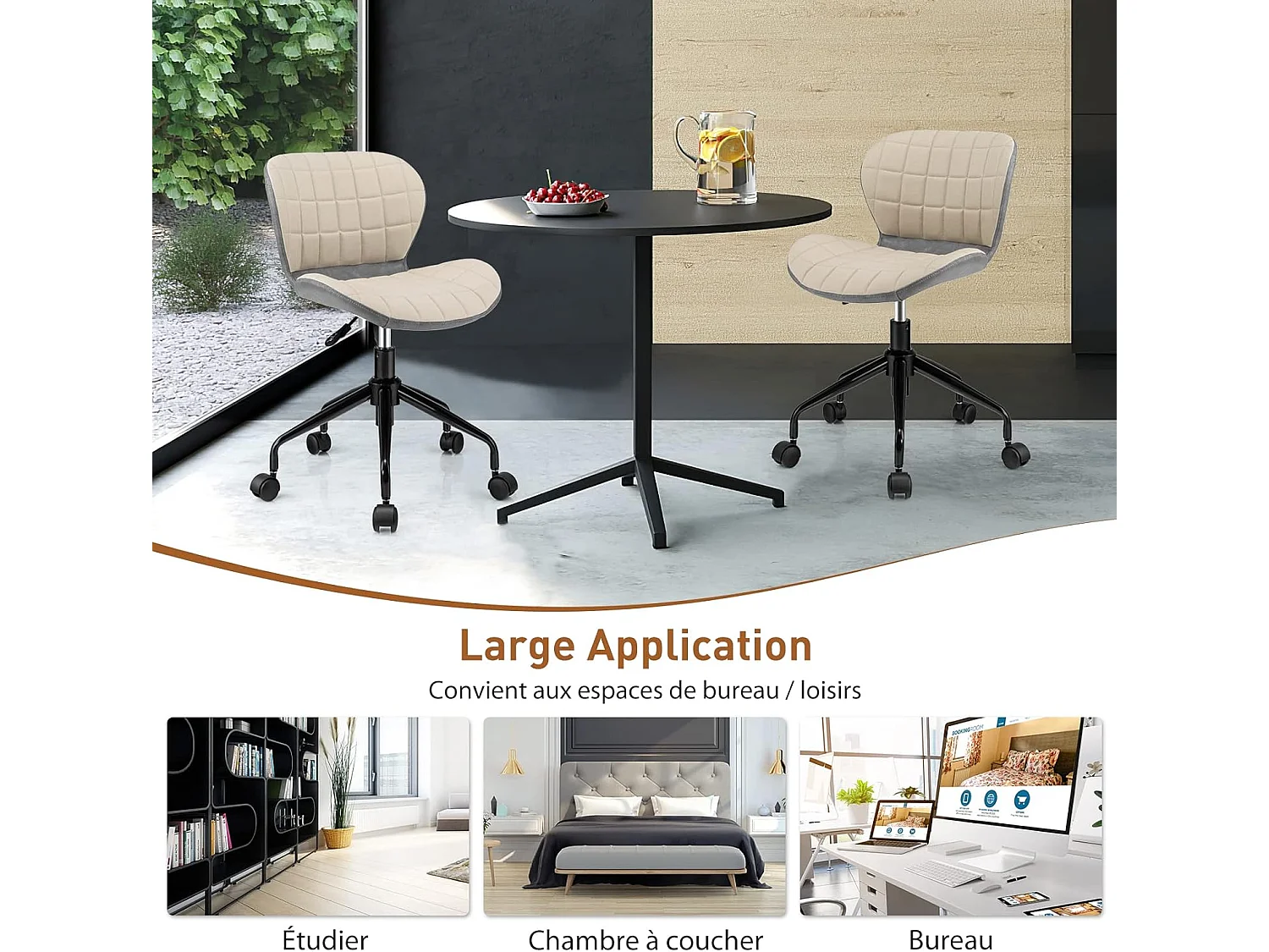 Chaise de Bureau à Roulette Pivotant Réglable en Hauteur Ergonomique, Surface en Cuir PU, Gris