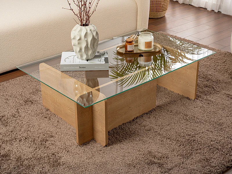 Table basse en verre trempé - Naturel clair et Transparent - AZRA