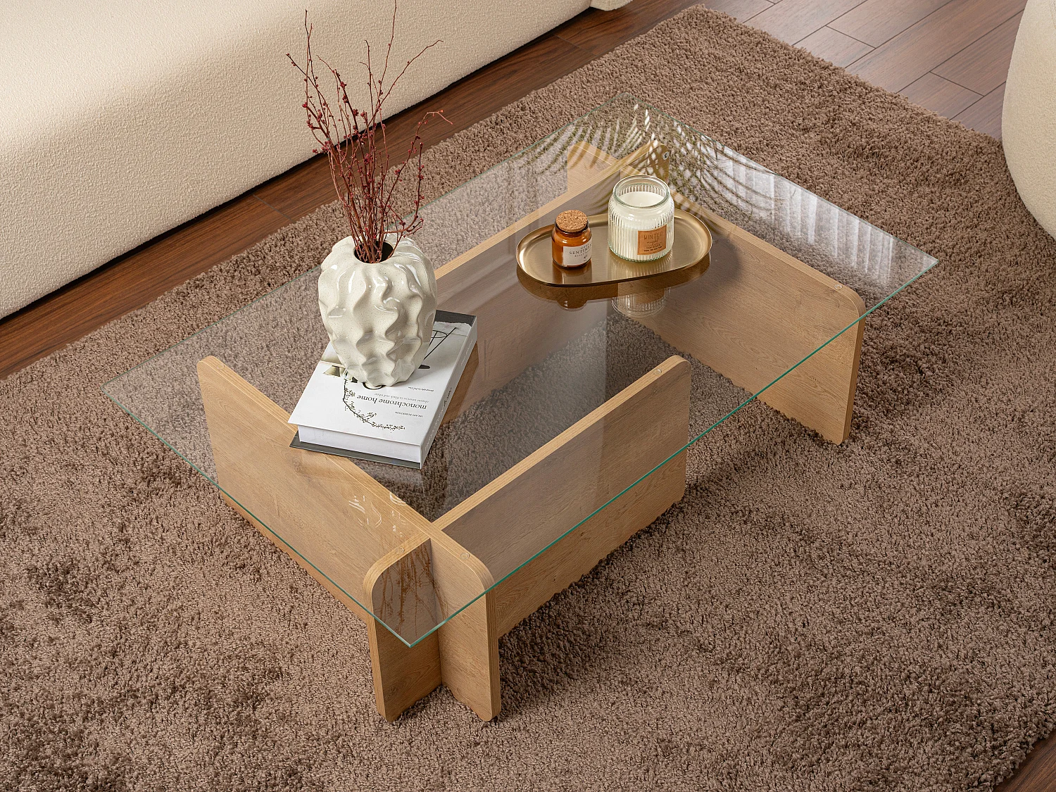 Soffbord i härdat glas - Ljust naturlig och transparent - AZRA