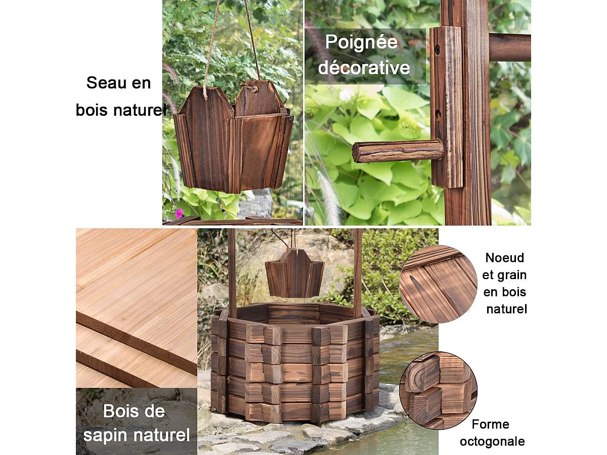 Fontaine de Jardin Puits en Bois d’Extérieur 56 x 56 x 114 cm Décoration de Jardin/Terrasse/Maison