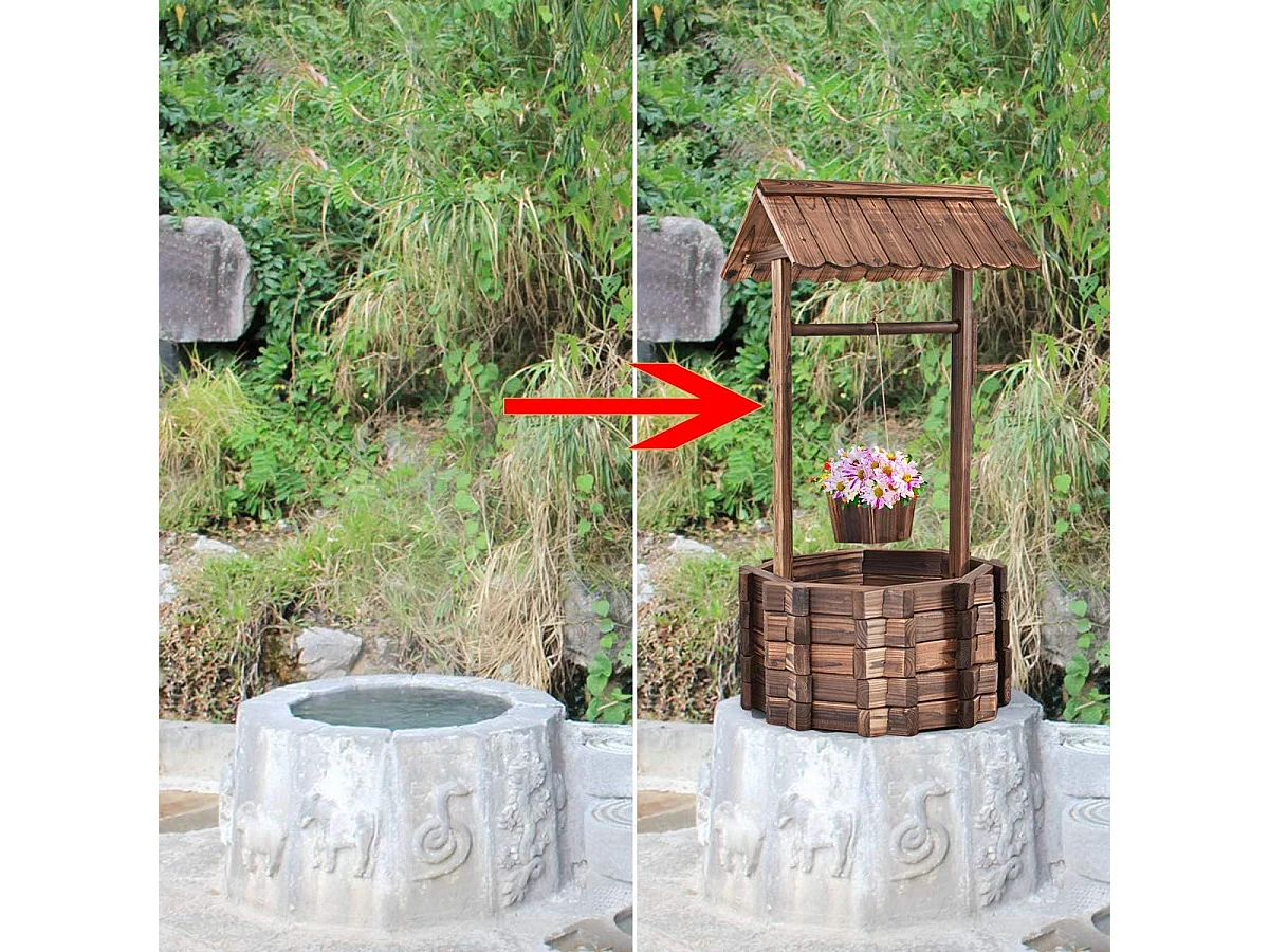 Fontaine de Jardin Puits en Bois d’Extérieur 56 x 56 x 114 cm Décoration de Jardin/Terrasse/Maison