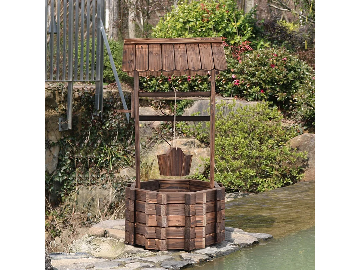 Fontaine de Jardin Puits en Bois d’Extérieur 56 x 56 x 114 cm Décoration de Jardin/Terrasse/Maison